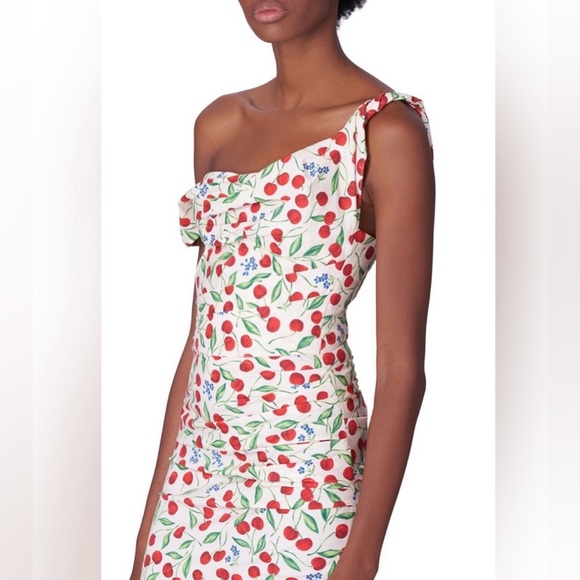 Carolina Herrera Cherry Draped Midi Dress - Picture 2 of 14